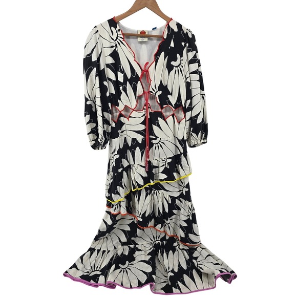 Farm Rio for Anthropologie Dresses & Skirts - Farm Rio Anthropologie Dress Womens Large Black Banana Print Tiered Maxi Cutout